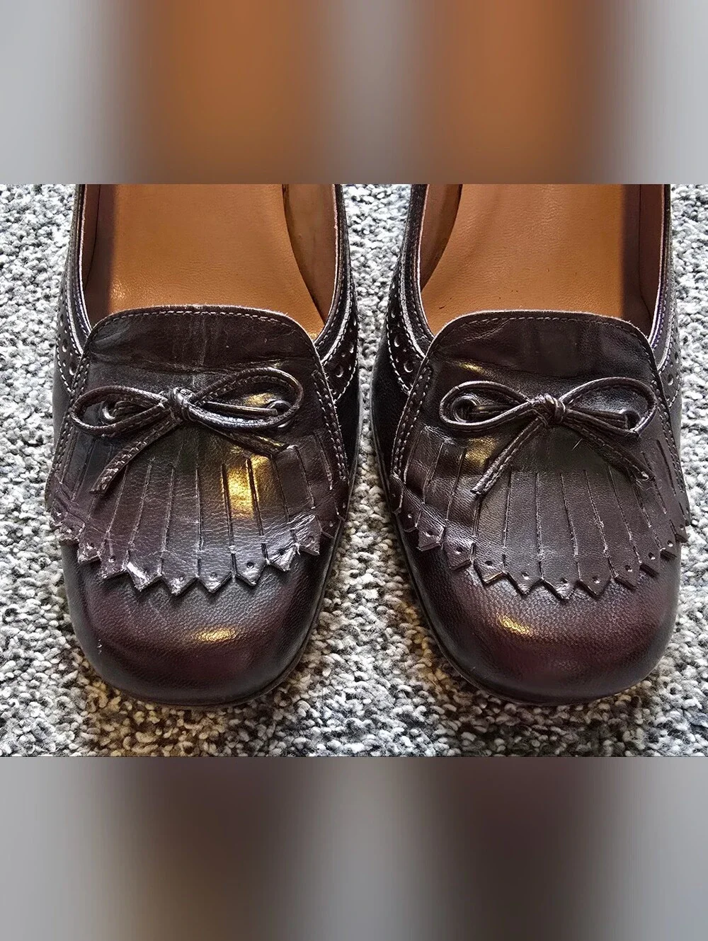 VTG Nine West Oksana Brown Leather Kiltie Brogue Pumps Heeled Loafers Size 8.5 - Picture 9 of 10